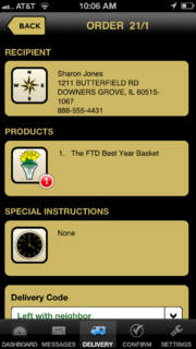 FTD Mercury Mobile Order Detail Screen