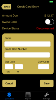 Quick Sale Mobile App (X5 Fall) Credit Card Entry screen