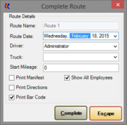 Complete Route Window