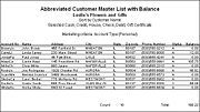 Abbreviated Customer Master List with Balance Report