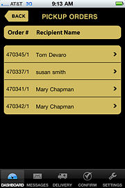 FTD Mercury Mobile Dashboard Pickup Orders Screen