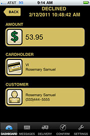 FTD Mercury Mobile Dashboard Order Details Screen for Declined Credit Cards