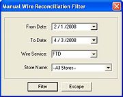 Manual Wire Reconciliation Filter Window