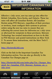 FTD Mercury Mobile Your Messages Screen