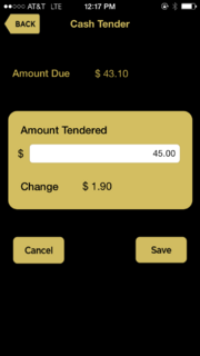 Retail ToGo mobile app (X5 Fall) Cash Tender screen